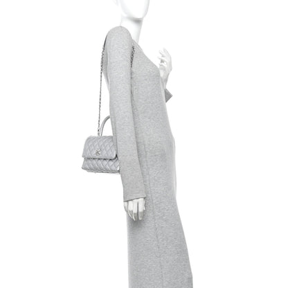 Metallic Caviar Quilted Mini Coco Handle Flap Silver