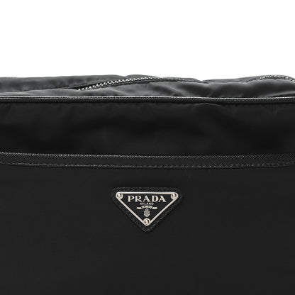 Re-Nylon Vela Saffiano Pocket Double Zip Shoulder Bag Black