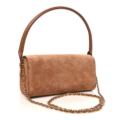 Suede Quilted Turn Around Clutch With Chain Camel
