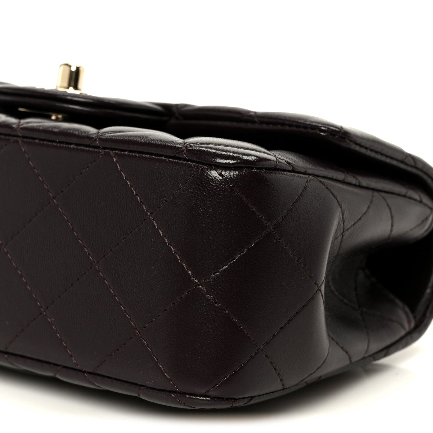 Lambskin Quilted Mini Top Handle Rectangular Flap Dark Brown
