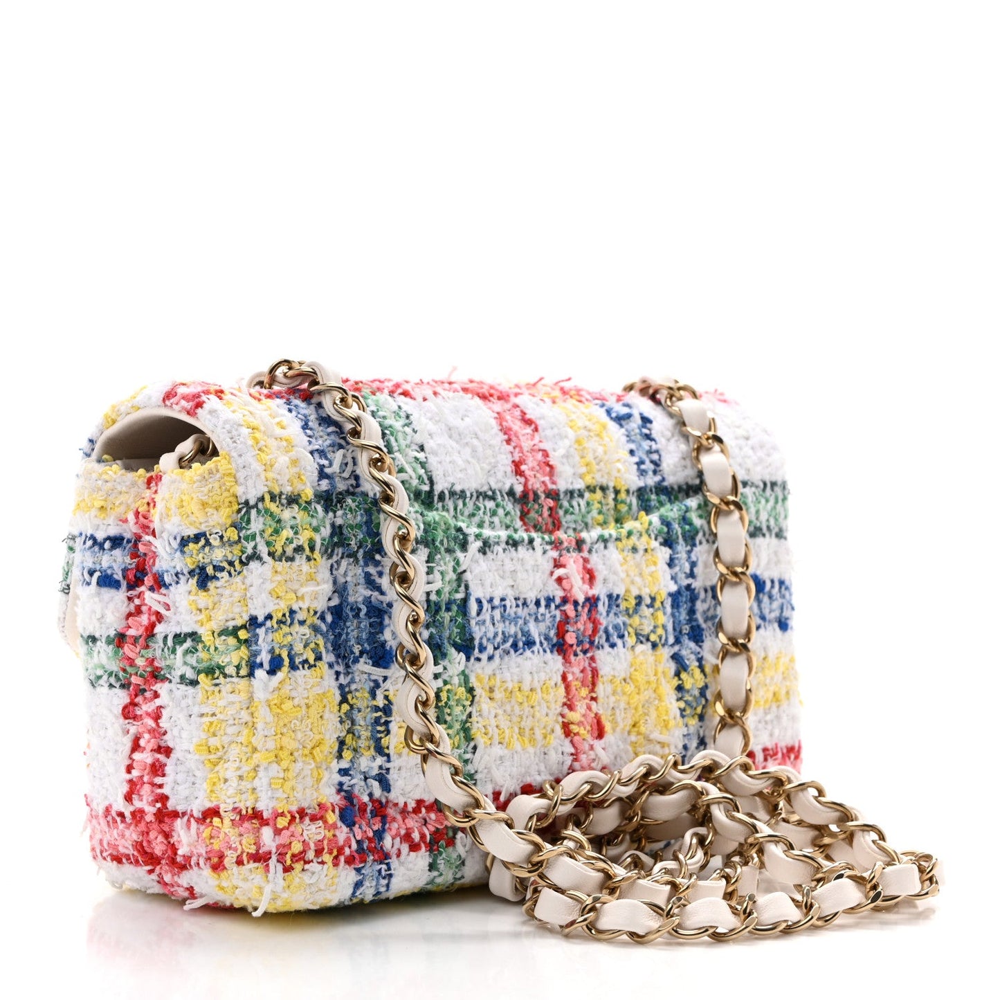 Tweed Quilted Mini Rectangular Flap White Red Yellow Blue Green