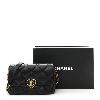 Lambskin Plexiglass Quilted Coco Love Flap Black