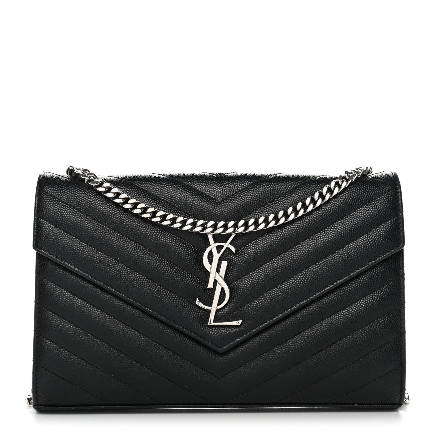 Grain De Poudre Matelasse Chevron Monogram Chain Wallet  Black