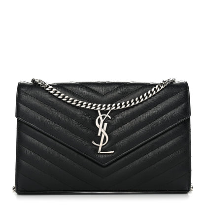 Grain De Poudre Matelasse Chevron Monogram Chain Wallet  Black