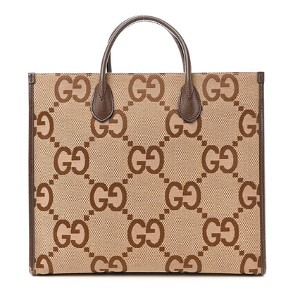 Monogram Jumbo GG Textured Dollar Calfskin Web Tote Bag Camel Ebony New Acero