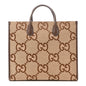Monogram Jumbo GG Textured Dollar Calfskin Web Tote Bag Camel Ebony New Acero