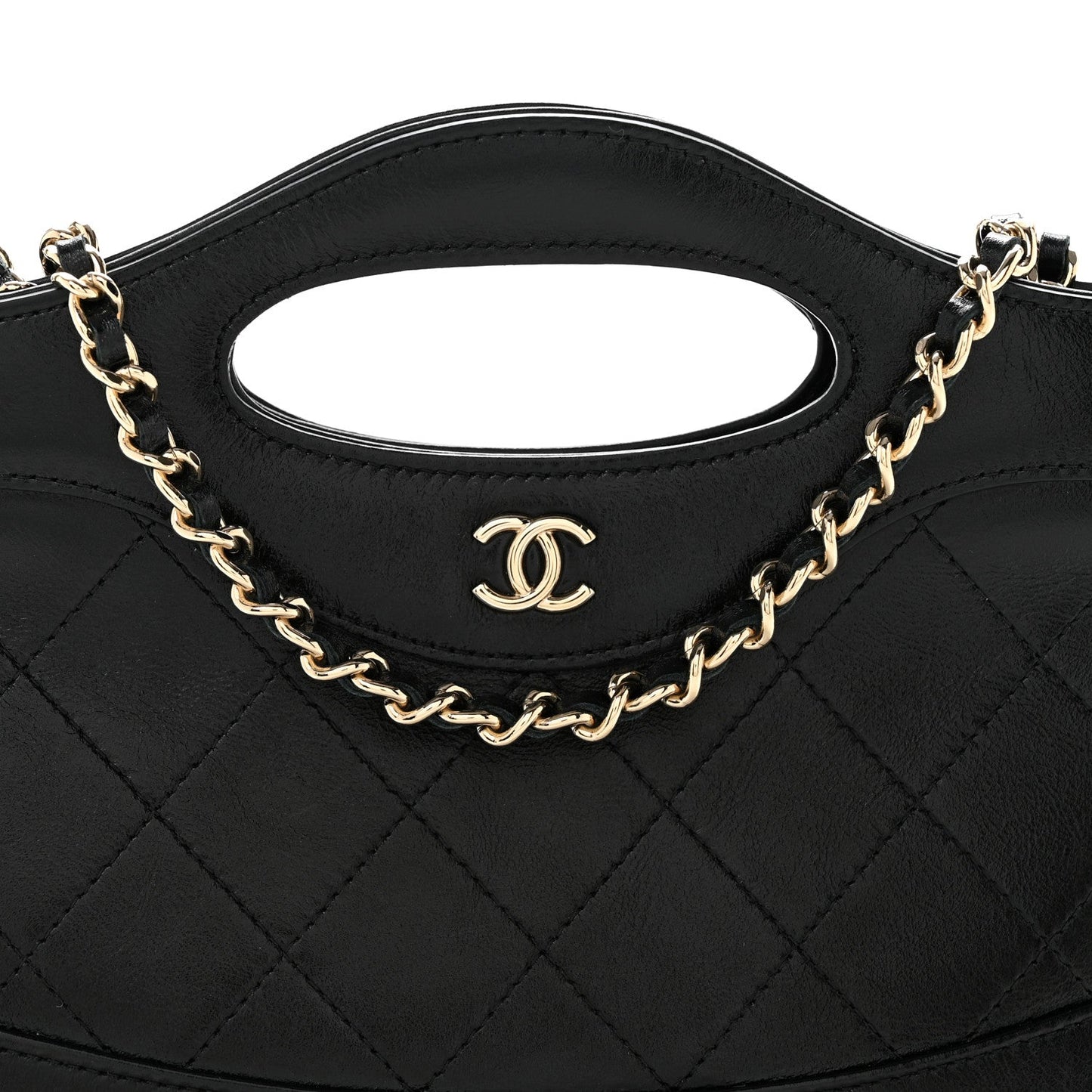 Shiny Crumpled Calfskin Quilted Nano 31 Shopping Bag Black