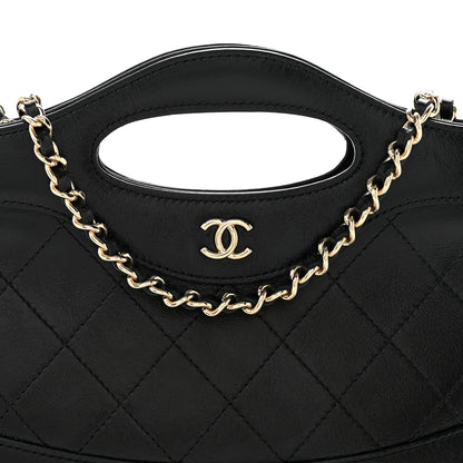 Shiny Crumpled Calfskin Quilted Nano 31 Shopping Bag Black