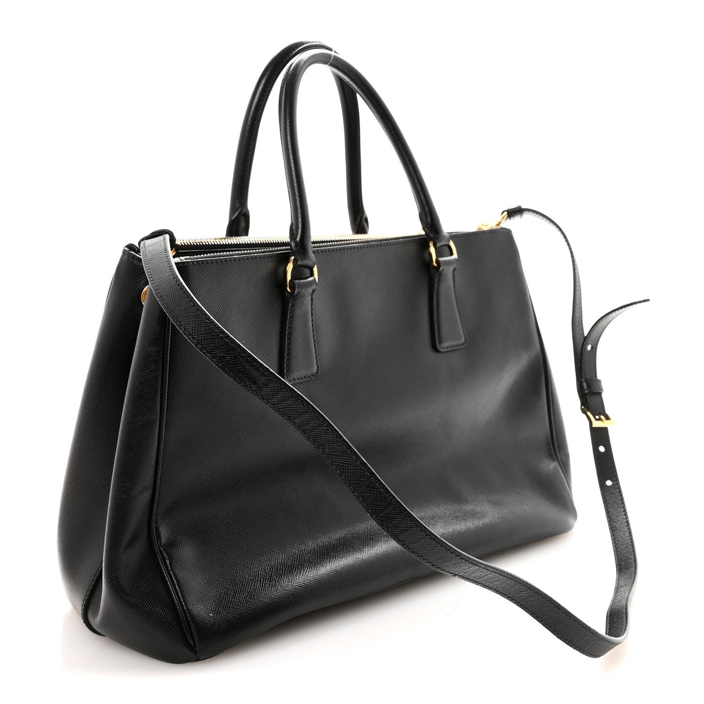 Saffiano Lux Medium Galleria Double Zip Tote Black