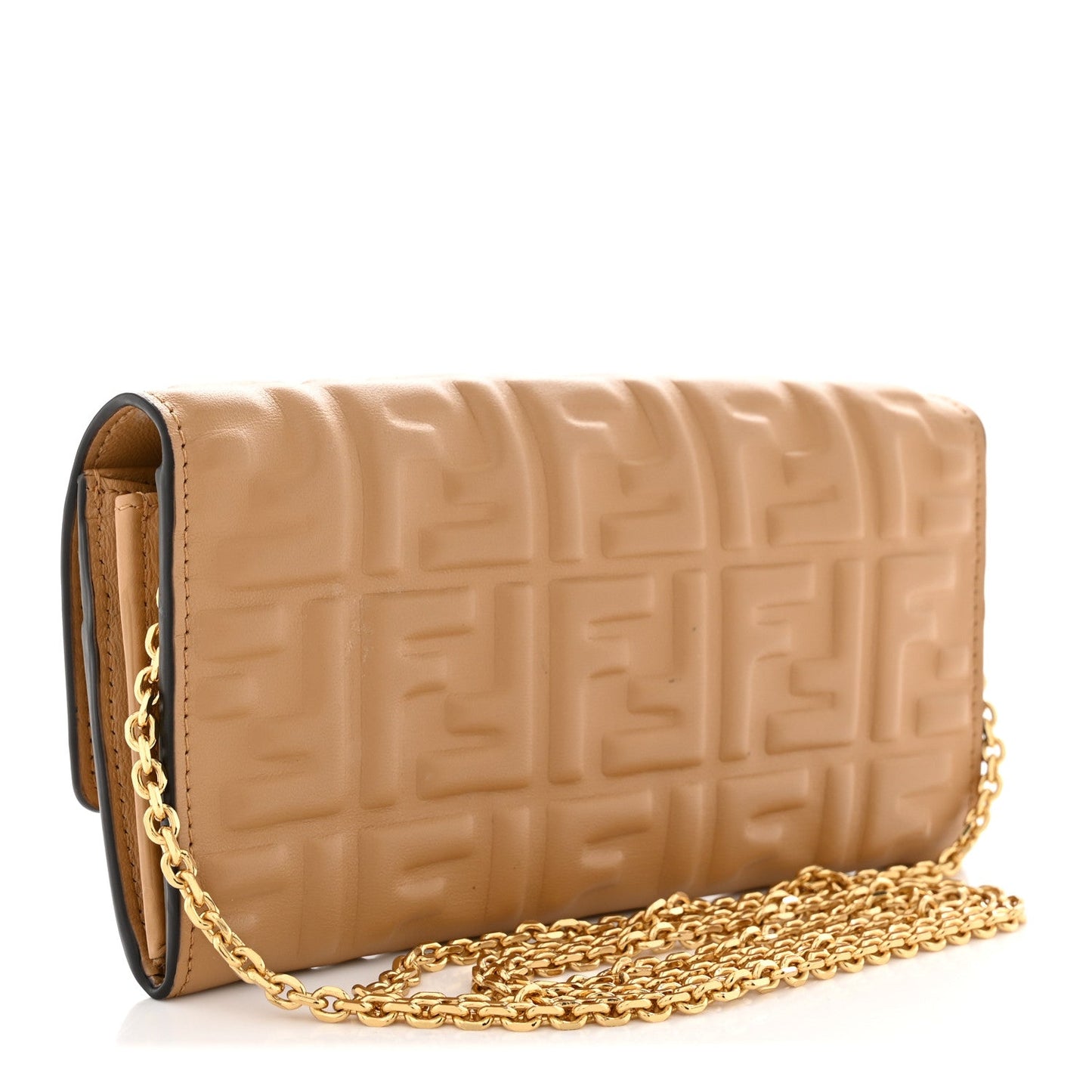 Nappa Matisse FF Embossed Continental Wallet On Chain Miele Scuro