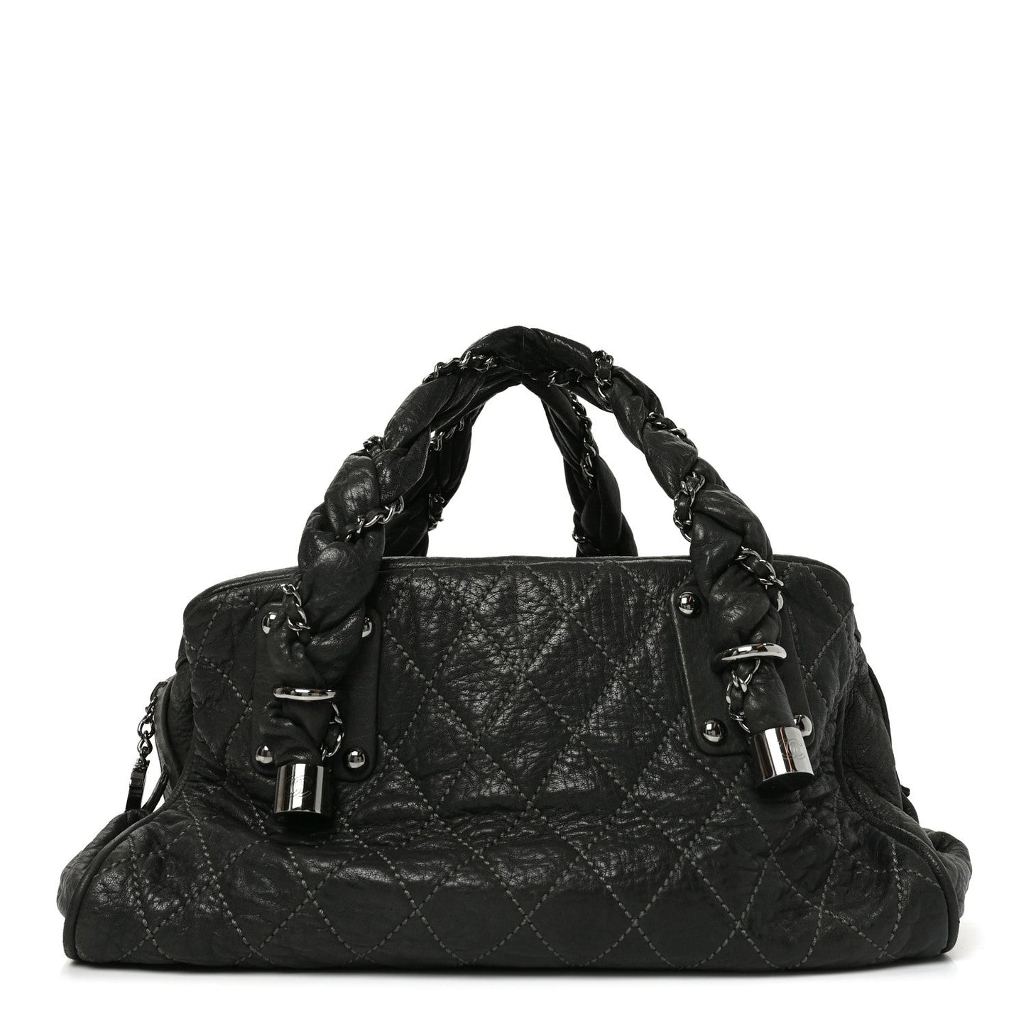Distressed Lambskin Lady Braid Bowler Grey
