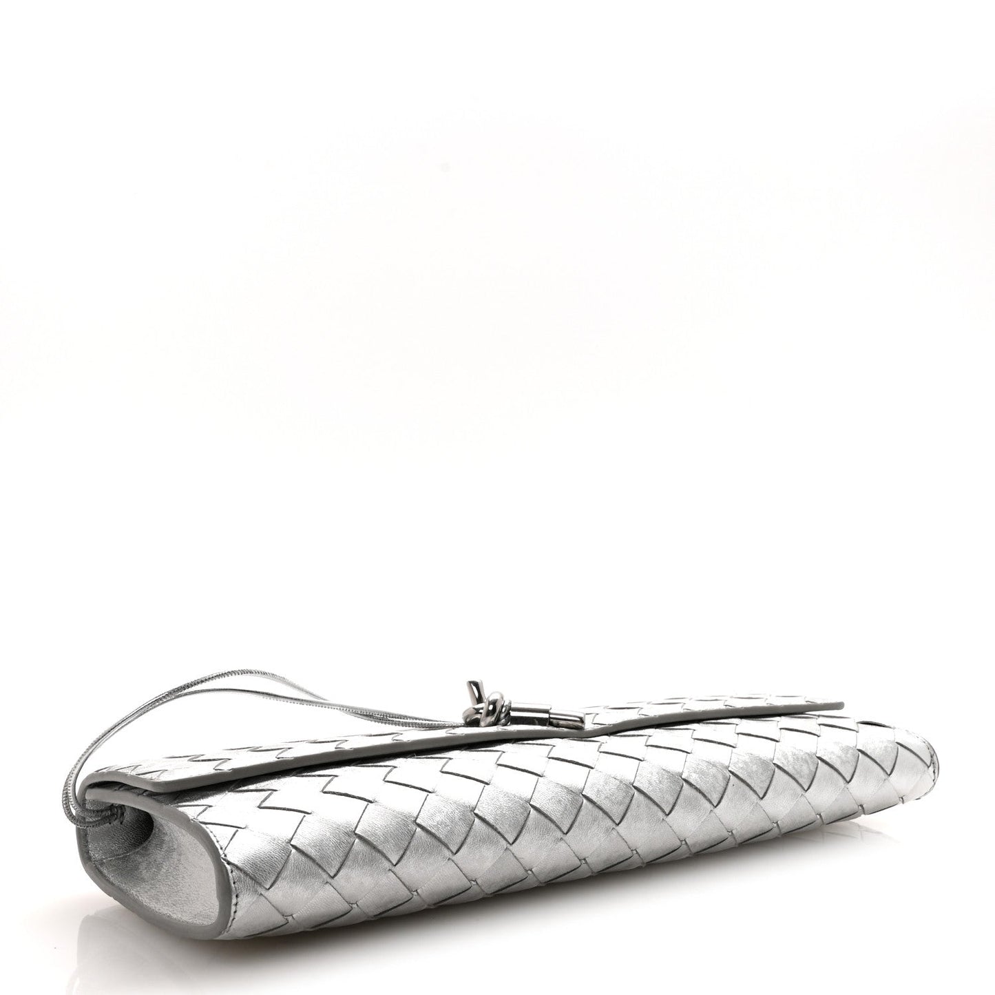 Metallic Lambskin Intrecciato Long Andiamo Top Handle Clutch Silver