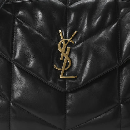 Lambskin Quilted Medium Loulou Puffer Monogram Chain Satchel Black