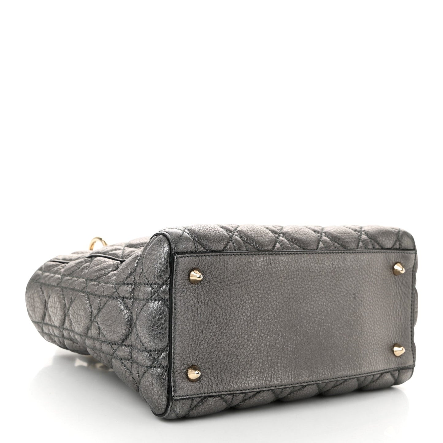 Metallic Grained Calfskin Cannage Medium Supple Lady Dior Steel