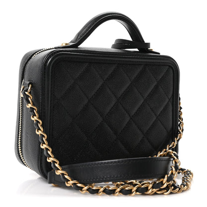 Caviar Quilted Small CC Filigree Vanity Case Black
