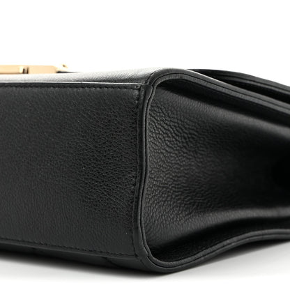 Grained Calfskin Quilted Medium Label Click Flap Bag Black