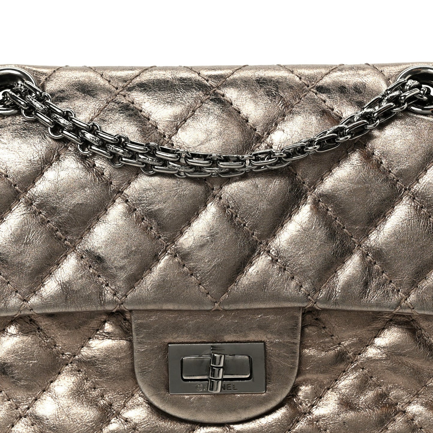 Aged Calfskin Quilted 2.55 Reissue Mini Flap Dark Silver