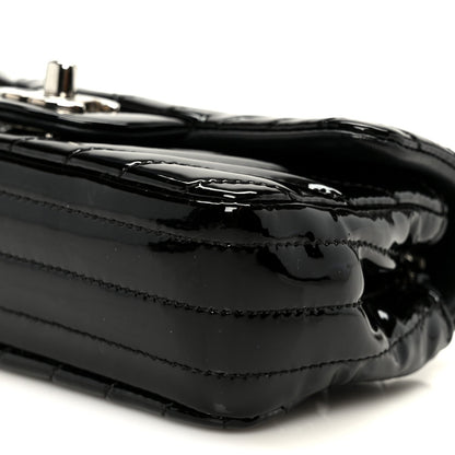 Patent Calfskin Chevron Quilted Extra Mini Flap Black