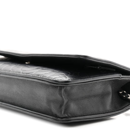 Lambskin Camellia Embossed Wallet On Chain WOC Black