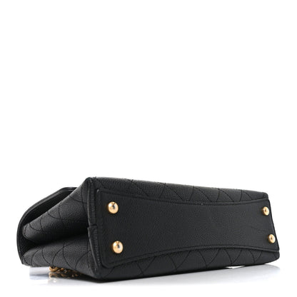 Caviar Diamond Stitched Small Top Handle Flap Black