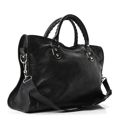 Chevre Silver Metallic Edge Hardware City Black