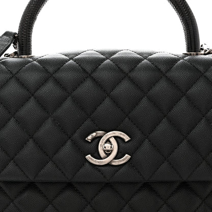 Caviar Lizard Embossed Quilted Small Coco Handle Flap Black
