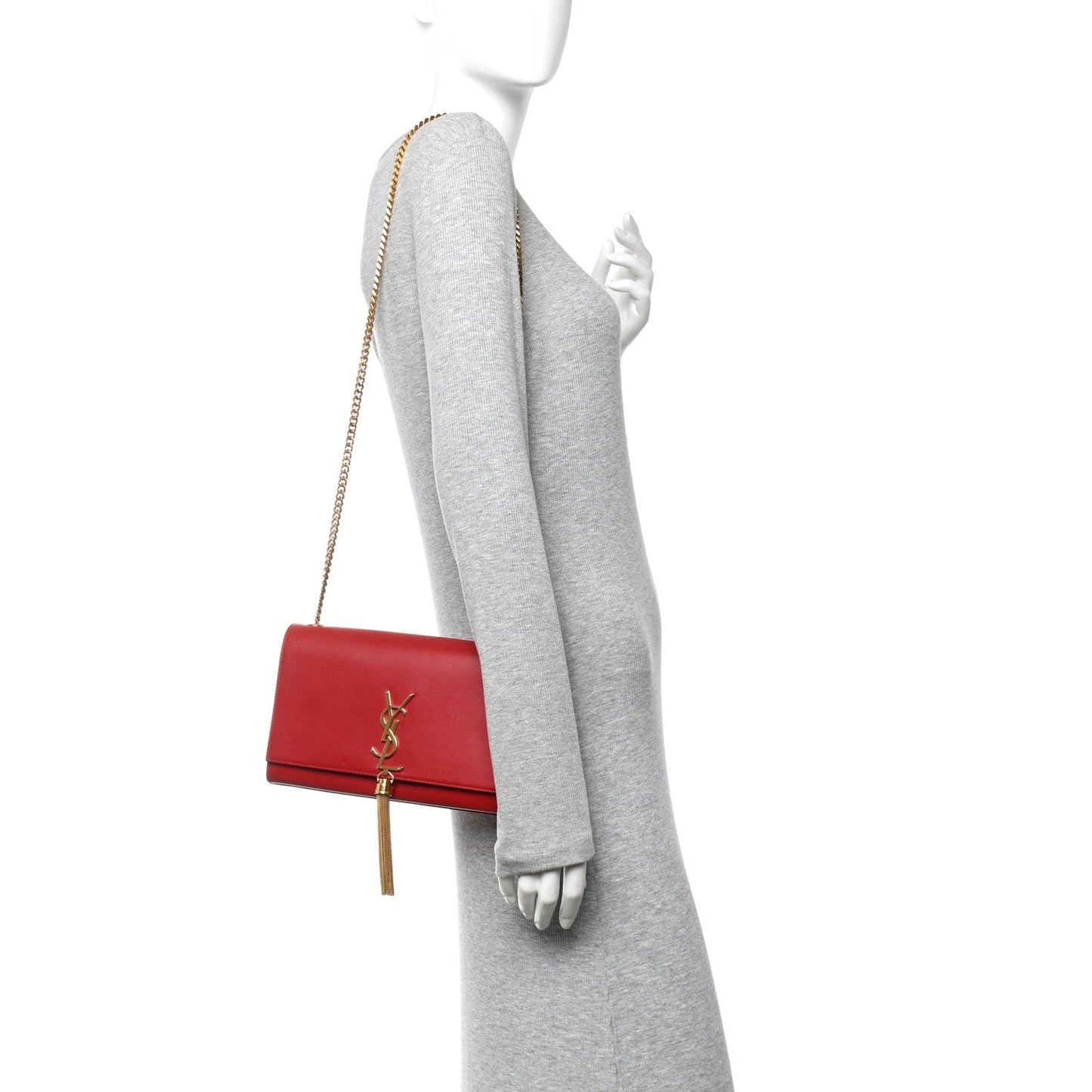 Smooth Calfskin Medium Classic Monogram Kate Tassel Satchel Lipstick Red