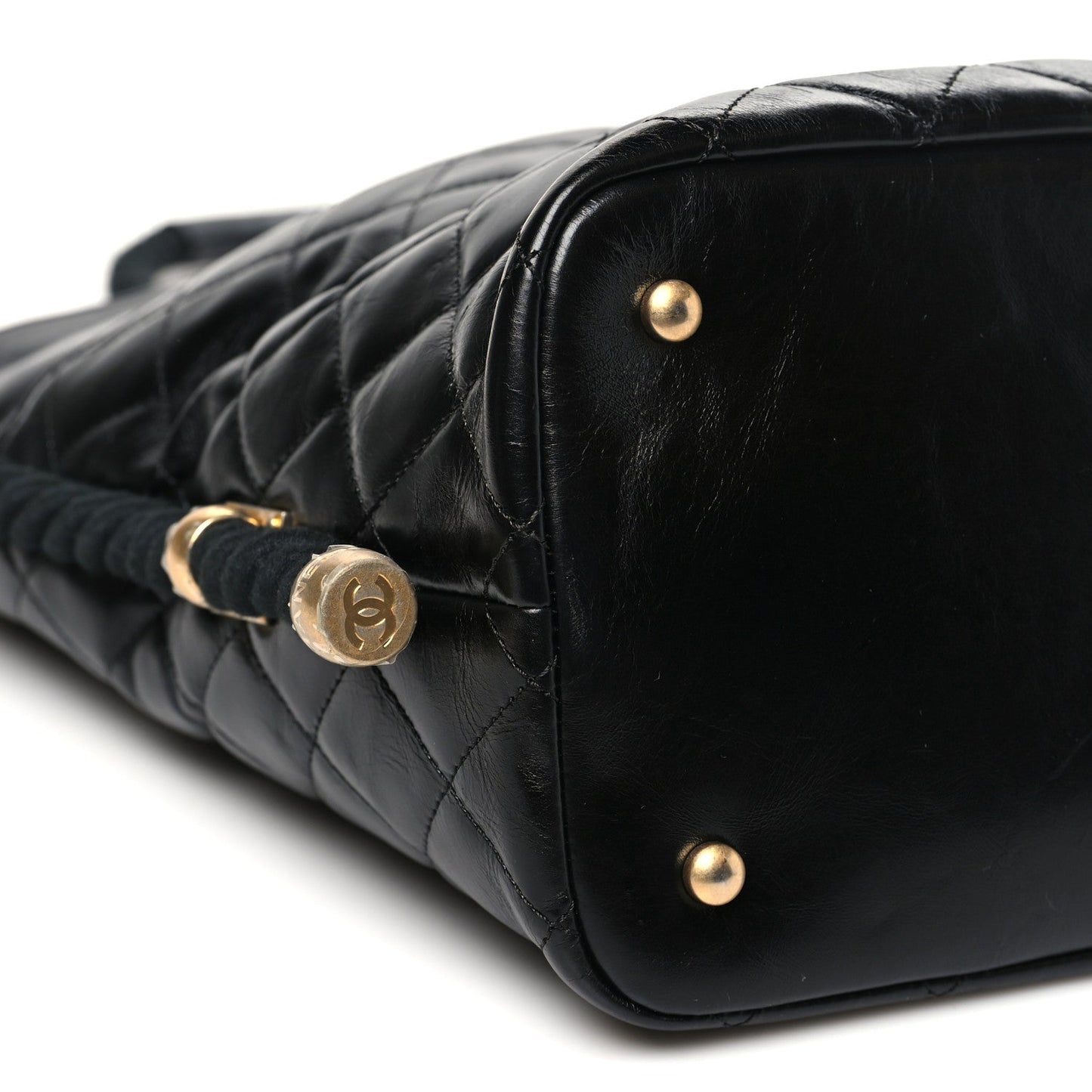 Crumpled Calfskin En Vogue Rope Hobo Bag Black