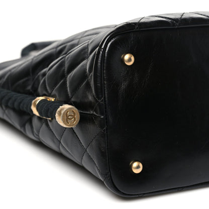 Crumpled Calfskin En Vogue Rope Hobo Bag Black