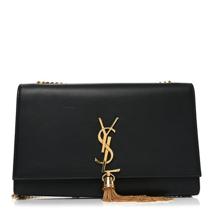 Smooth Calfskin Medium Classic Monogram Kate Tassel Satchel Black