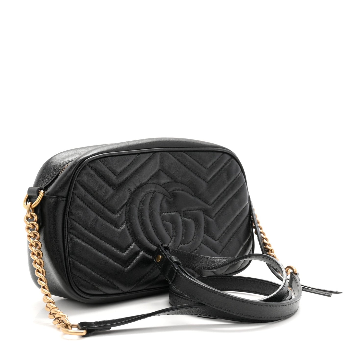 Calfskin Matelasse Small GG Marmont Chain Shoulder Bag Black