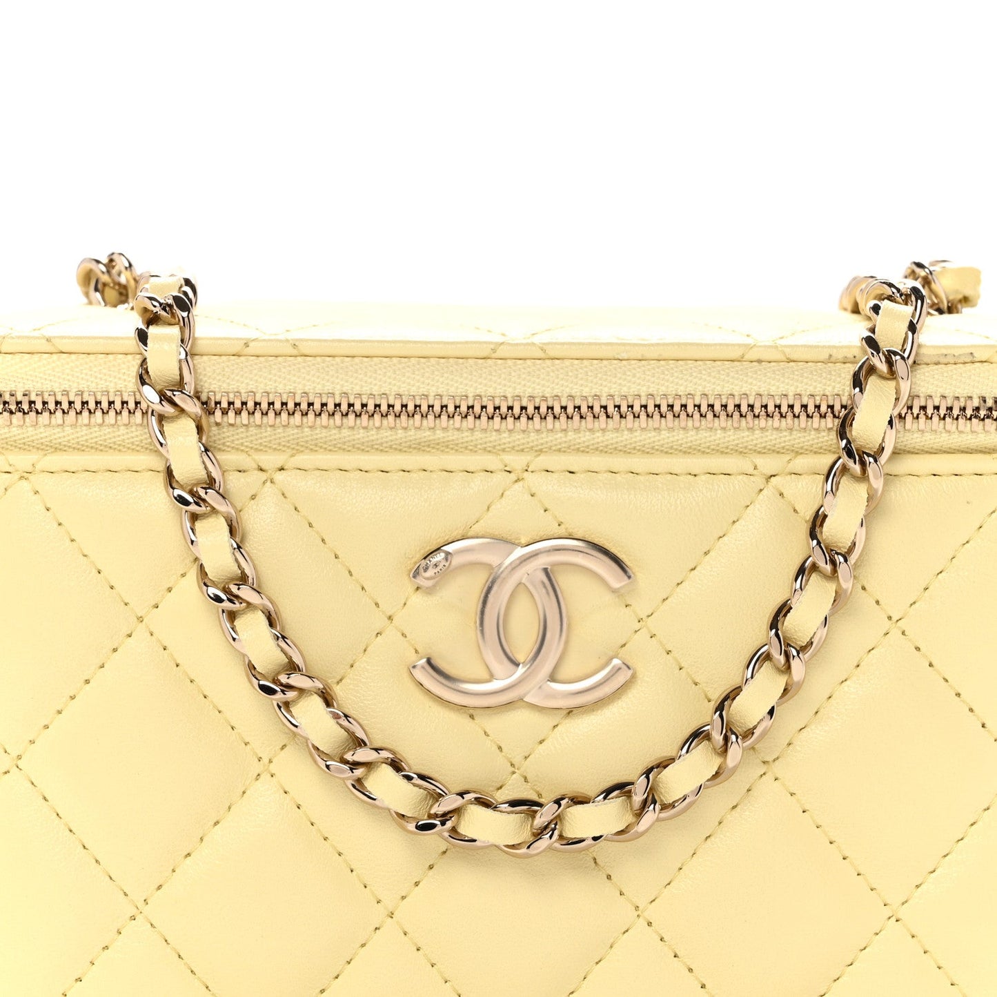 Lambskin Quilted Small Vanity Case With Chain Light Yellow