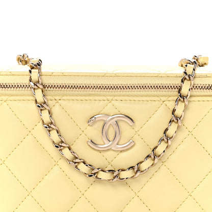 Lambskin Quilted Small Vanity Case With Chain Light Yellow