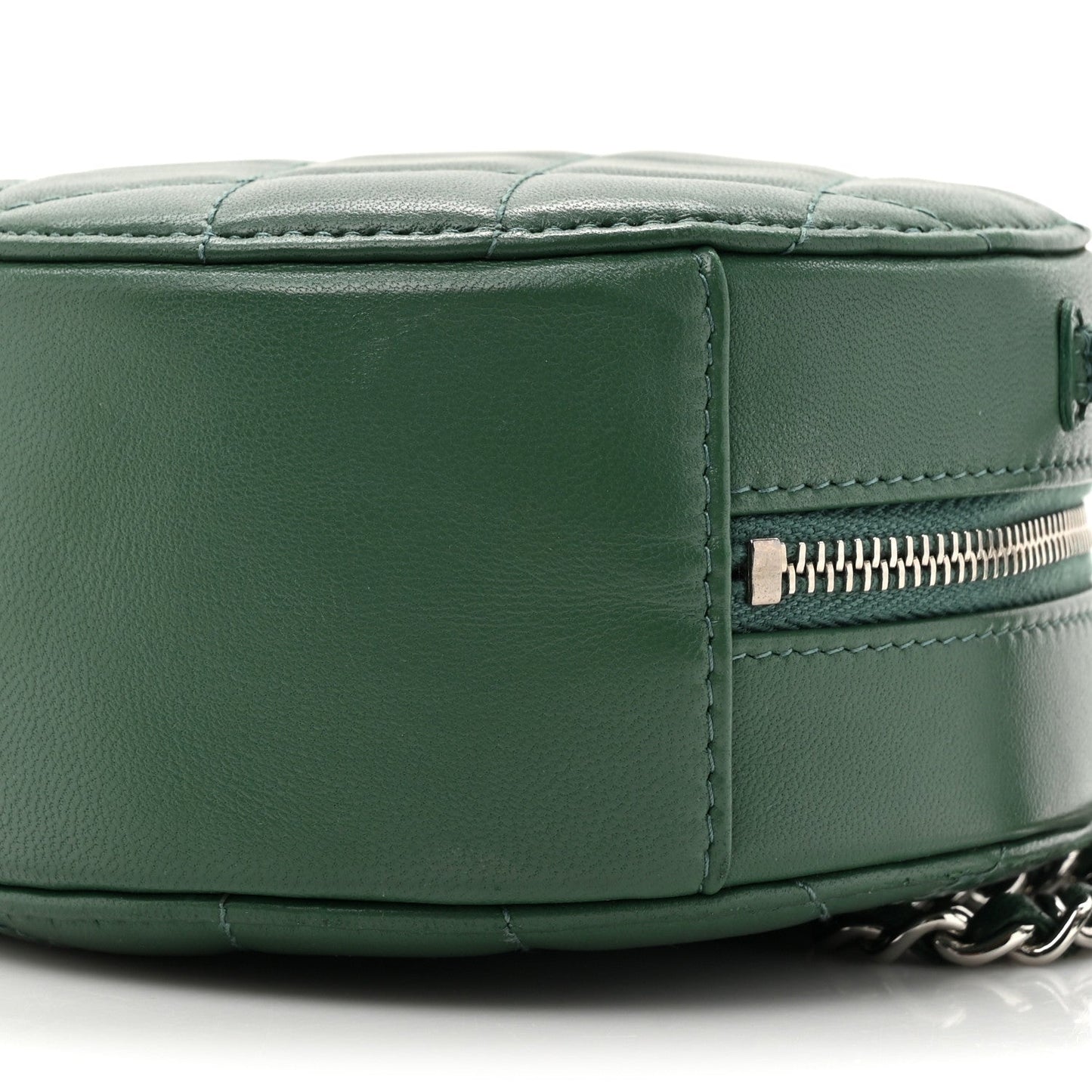 Lambskin Quilted Round Clutch With Chain Green