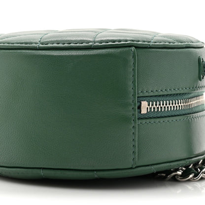 Lambskin Quilted Round Clutch With Chain Green