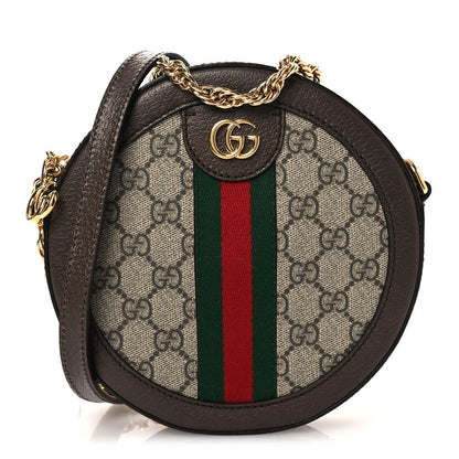 GG Supreme Monogram Web Mini Ophidia Round Shoulder Bag Brown