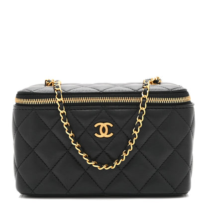Lambskin Enamel Quilted Small Coco Hearts Vanity Case With Chain Black