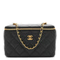 Lambskin Enamel Quilted Small Coco Hearts Vanity Case With Chain Black