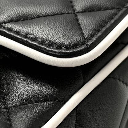 Lambskin Quilted Resin Graphic Frame Flap Bag Black White