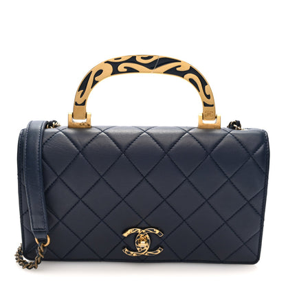 Lambskin Quilted Small Art Nouvelle Flap Bag Navy