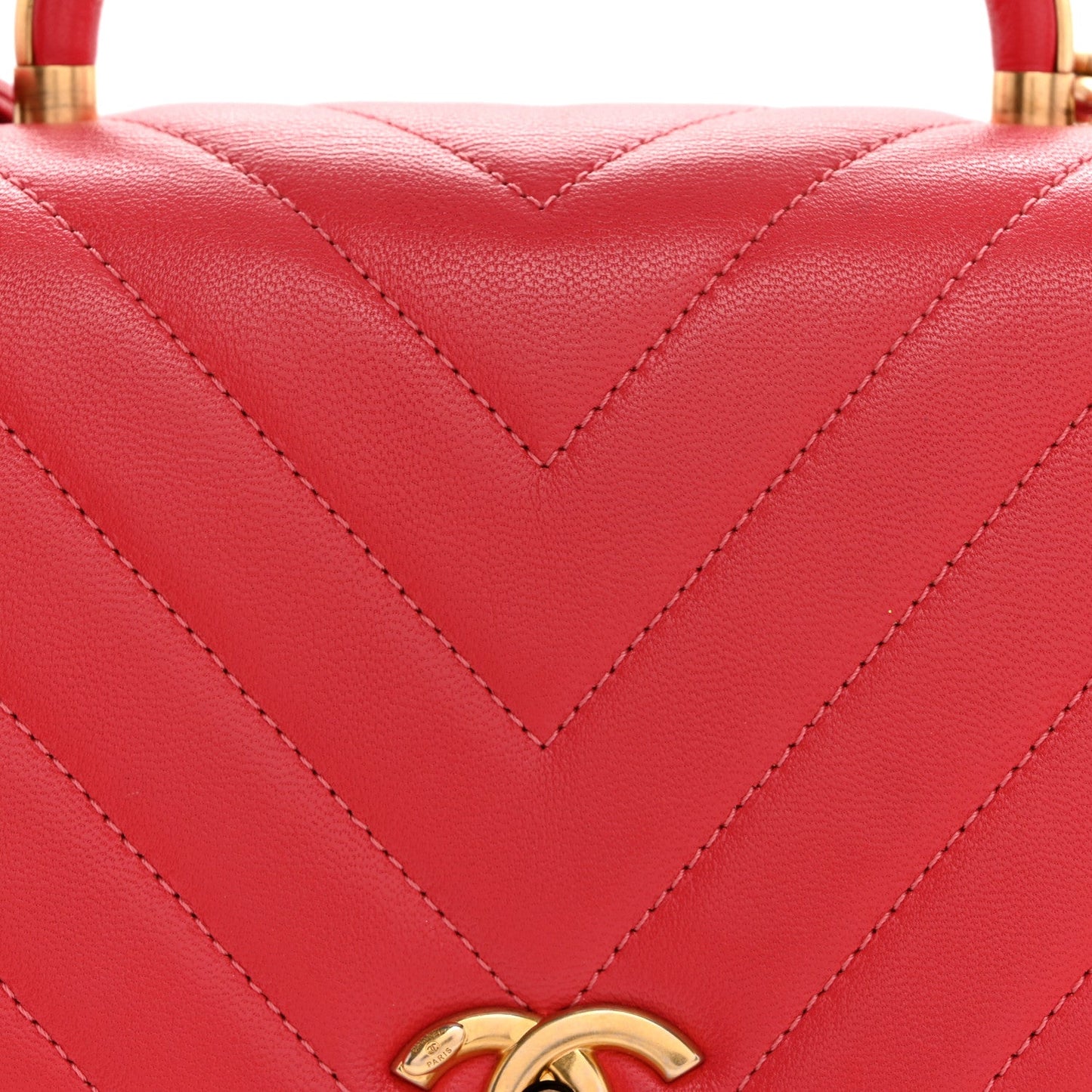 Lambskin Chevron Quilted Gold Top Handle Flap Bag Red