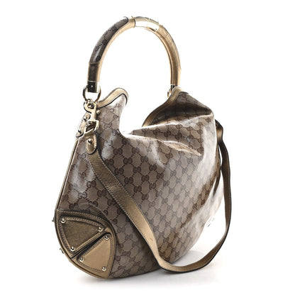 Crystal Monogram Metallic Calfskin Large Indy Top Handle Bag Beige Ebony Gold