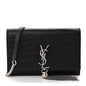 Calfskin Crocodile Embossed Kate Monogram Tassel Chain Wallet Black