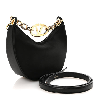 Satin Crystal Mini Vlogo Moon Bag Black