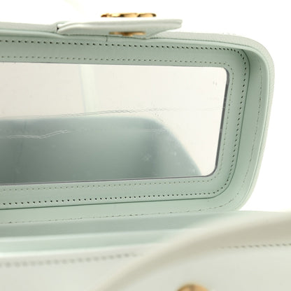 Shiny Caviar Preppy Coco Long Vanity With Strap Light Blue
