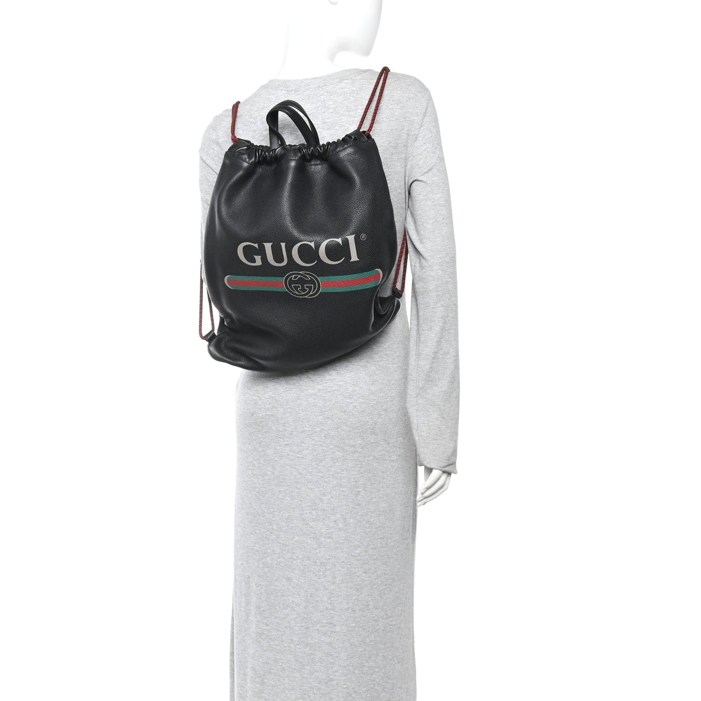 Calfskin Logo Drawstring Backpack Black