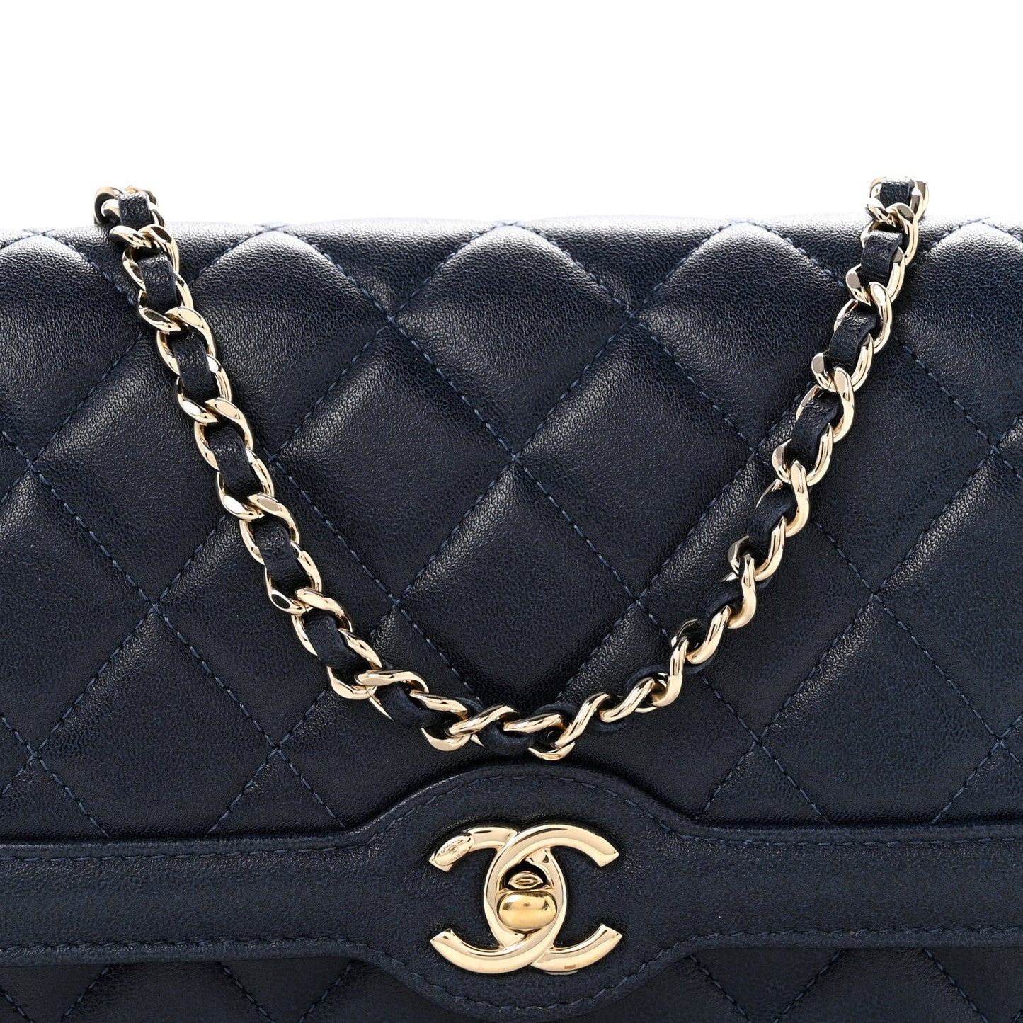 Lambskin Quilted Hold The Line Wallet On Chain WOC Dark Blue