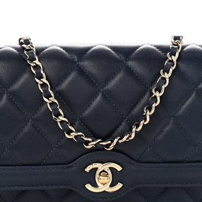Lambskin Quilted Hold The Line Wallet On Chain WOC Dark Blue