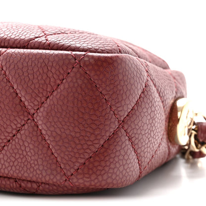 Caviar Quilted Mini Coco Tassel Camera Case Burgundy