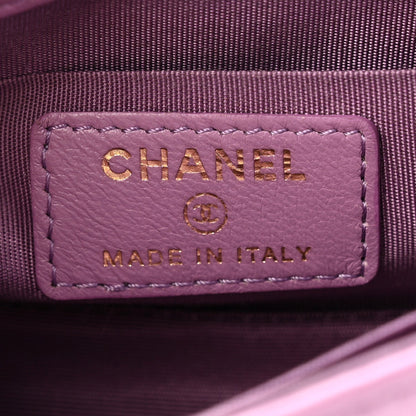 Shiny Lambskin Quilted Extra Mini Flap Purple